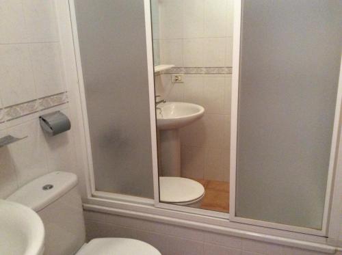 een badkamer met een toilet en een wastafel bij La Palmita de Canarias in Agaete