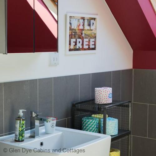 a bathroom with a white sink in a room at Number 5 Steading Cottage in Banchory