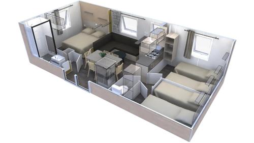 a rendering of a floor plan at Mobilhome 3 chambres in Bias