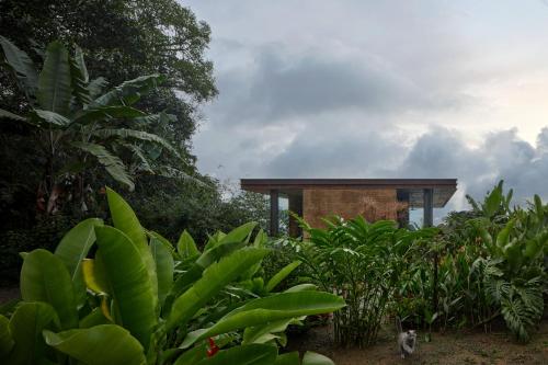 a small building in the middle of a garden at ACHIOTÉ Architectural Gem - Adults Only in Uvita