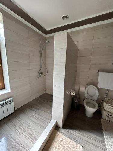 La salle de bains est pourvue d'une douche et de toilettes. dans l'établissement The house, à Jermuk