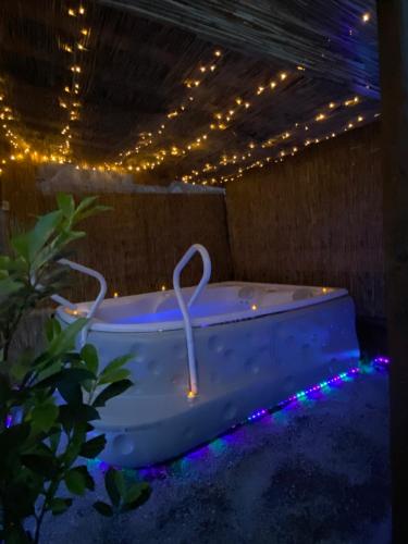 a bath tub with christmas lights in a room at Chalet Kota Lovers Nest in Urbès
