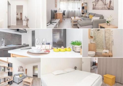 a collage of photos of a kitchen and a living room at Appartement Zen à Chalon-sur-Saône in Chalon-sur-Saône