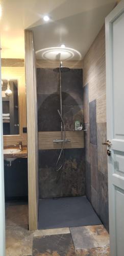 une salle de bain avec une douche avec un lavabo et une douche dans l'établissement le gite d'Alice, à Vacqueyras