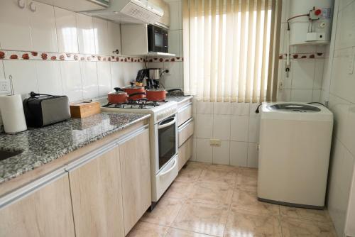 a small kitchen with a stove and a sink at Maipu Luxury Apartment in Maipú