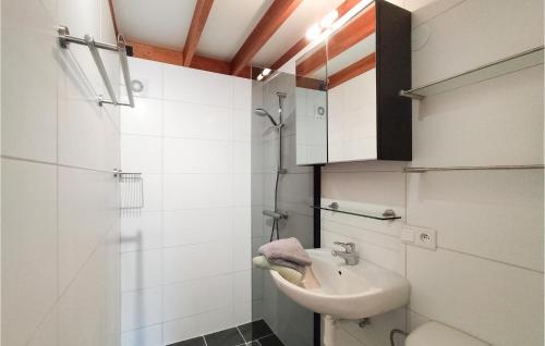 3 Bedroom Stunning Home In Rekem-lanaken في Bovenwezet: حمام أبيض مع حوض ودش
