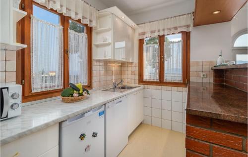 a kitchen with white cabinets and a sink and windows at Awesome Home In Viskovo With Kitchen in Viskovo