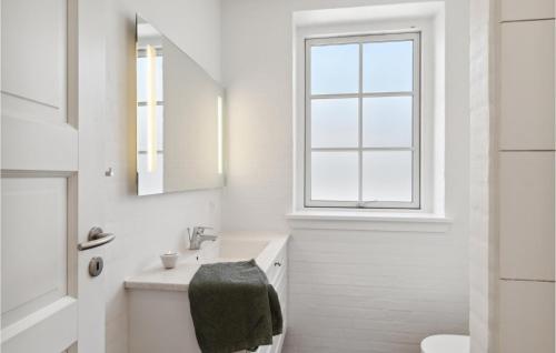 a white bathroom with a sink and a window at 3 Bedroom Gorgeous Home In Gilleleje in Gilleleje