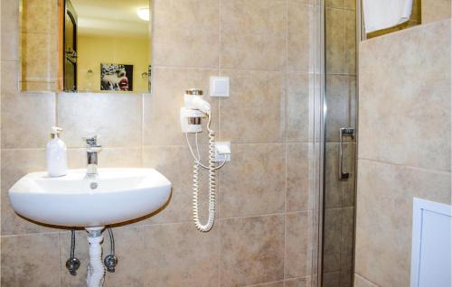 a bathroom with a sink and a shower at Beautiful Apartment In Rydzewo With Kitchen in Rydzewo