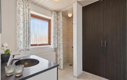 łazienka z umywalką i prysznicem z oknem w obiekcie 3 Bedroom Gorgeous Home In Bkmarksbro w mieście Bækmarksbro