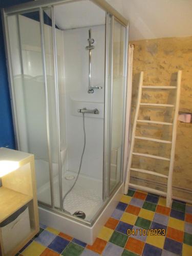 - une douche dans une chambre avec une échelle dans l'établissement Le Mas du Sourdet, à Saint-Victor-de-Malcap