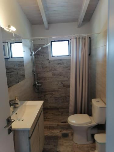 a bathroom with a toilet and a sink and a shower at Panoramic view in Preveza
