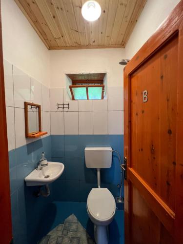 a bathroom with a toilet and a sink at Guest House Gjelaj in Theth