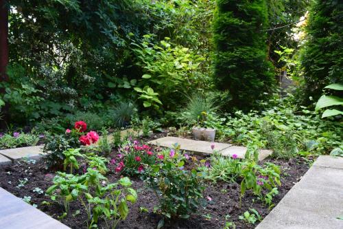 a garden with many different flowers and plants at City Center Apartment with a Backyard in Burgas City