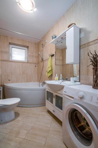 a bathroom with a washing machine and a sink at Villa Vera in Banjole