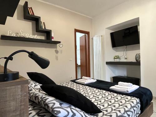 een slaapkamer met een bed met een lamp en een tv bij SognoNarni in Narni