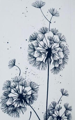 a drawing of a dandelion blowing in the wind at LE CLOS DES PIERRES ROUGES in Burgy