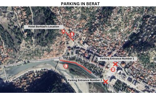 a map of a road in beart at Hotel Borklad in Berat