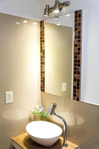 a bathroom with a sink and a mirror at Edificio Mia Victoria in Oberá