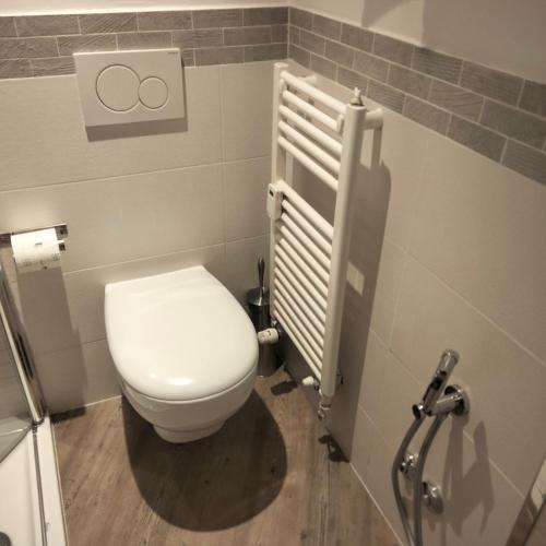 a bathroom with a white toilet and a radiator at Al San Lorenzo in Bergamo