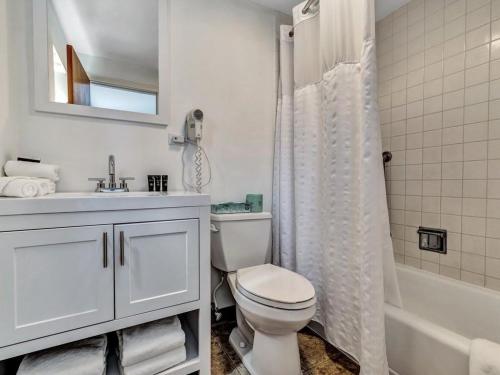 uma casa de banho branca com um WC e um lavatório em Endless Dunes, A Modern Motel em Eastham