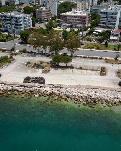 an aerial view of the water in a city at Delfini Hotel in Patra