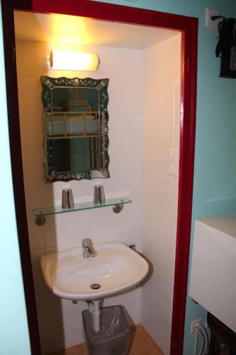 a bathroom with a sink and a mirror at Oldtown Hostel Otter in Zürich
