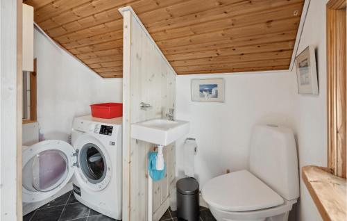 a small bathroom with a washing machine and a sink at 2 Bedroom Lovely Home In Rm in Kongsmark