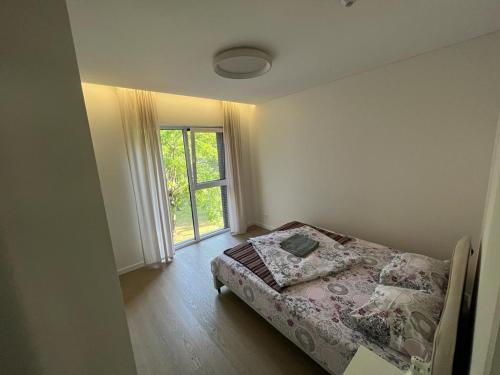 - une chambre avec un lit et une fenêtre dans l'établissement Birstonas Holidays Apartment, à Birštonas