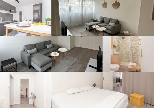 un collage de photos d'un salon et d'une chambre dans l'établissement Le charme Chalonnais, à Chalon-sur-Saône