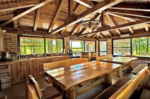 Gustelnica的住宿－Turopoljsko imanje GUSTELNICA，一间带木桌和椅子的用餐室