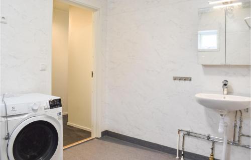 W łazience znajduje się pralka i umywalka. w obiekcie Cozy Home In Nssj With House Sea View w mieście Nässjö
