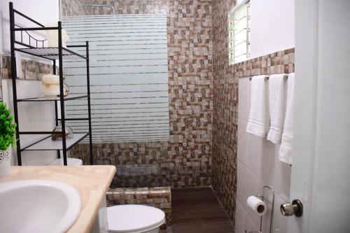 a bathroom with a sink and a toilet in it at Apartamento entero en Samaná Los tios in Santa Bárbara de Samaná