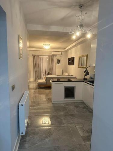 a room with a kitchen and a living room at Hercules in Preveza