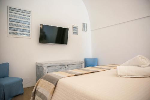 a bedroom with a bed and a tv on the wall at Masseria Parco della Grava in Pezze di Greco