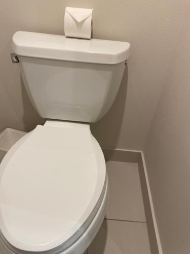 ein weißes WC mit einer Rolle Toilettenpapier darauf in der Unterkunft Sweet Downtown Room #1 second floor no smoking no kids in Houston