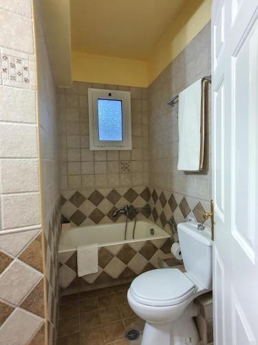 a bathroom with a toilet and a bath tub at Villa Ioanna in Kalamitsi