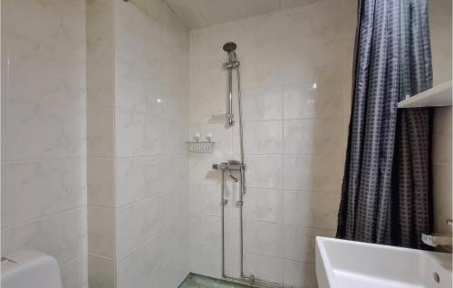 bagno con doccia e lavandino di Nice Home In Grbo With Jacuzzi a Gråbo