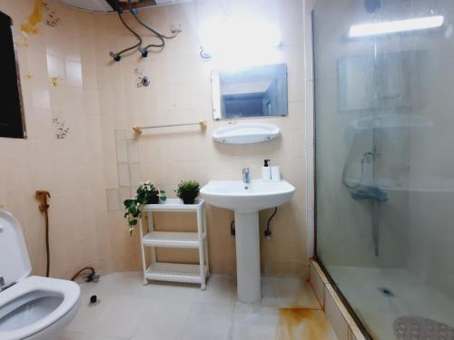 a bathroom with a sink and a shower at Private Hall Room Bed Room and Washroom Room In Shared Apartment Flat 302-1 in Abu Dhabi