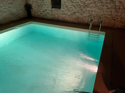 - une piscine d'eau bleue dans une chambre dans l'établissement Gîte du Voyageur de la Maison Blanche 4p, à Saint-Yzans-de-Médoc
