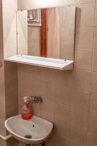 a bathroom with a sink and a mirror at Smještaj Biker in Trebinje