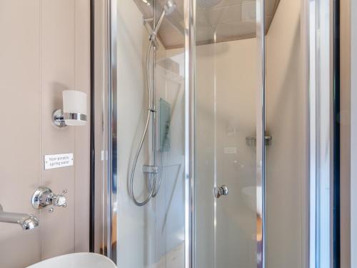 a shower with a glass door in a bathroom at Annie - Uk44003 in Cold Kirby