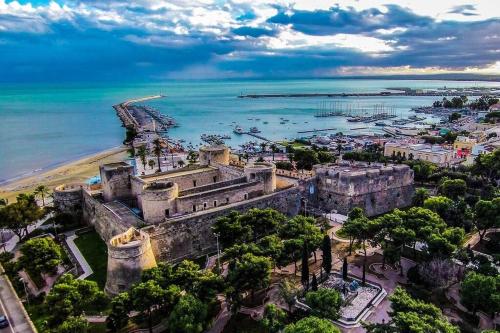 uma vista aérea de uma cidade e do oceano em Casa caretta caretta em Manfredónia