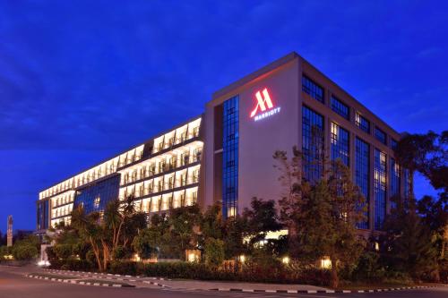 a lit up building with aania sign on it at Kigali Marriott Hotel in Kigali