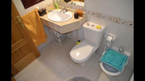 ein kleines Bad mit WC und Waschbecken in der Unterkunft El Descanso in Oviedo