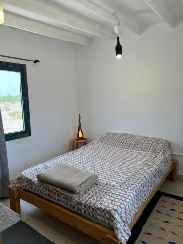 1 dormitorio con 1 cama en una habitación con ventana en Cozy farm studio en Nuweiba