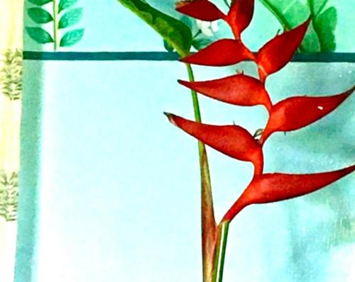 a drawing of a red flower in a vase at Villa Jacaranda in Varkala