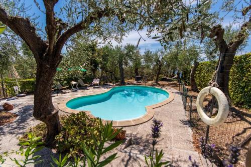 ein Pool im Garten mit einem Baum in der Unterkunft Le Navi In Cielo in Imperia
