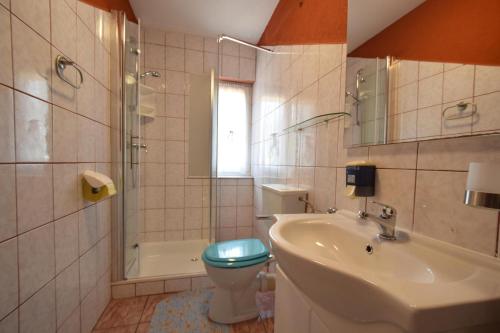 a bathroom with a sink and a toilet and a shower at Apartments Frane in Vantačići