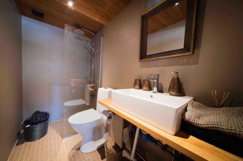 a bathroom with a sink and a toilet at Villa Nyman in Pietarsaari